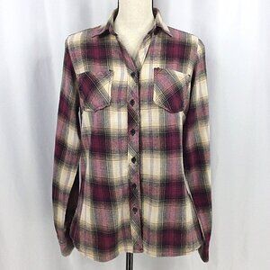 BTC Bay Trading Co Plaid Flannel Shirt Women Size Medium Long Sleeve Button Down